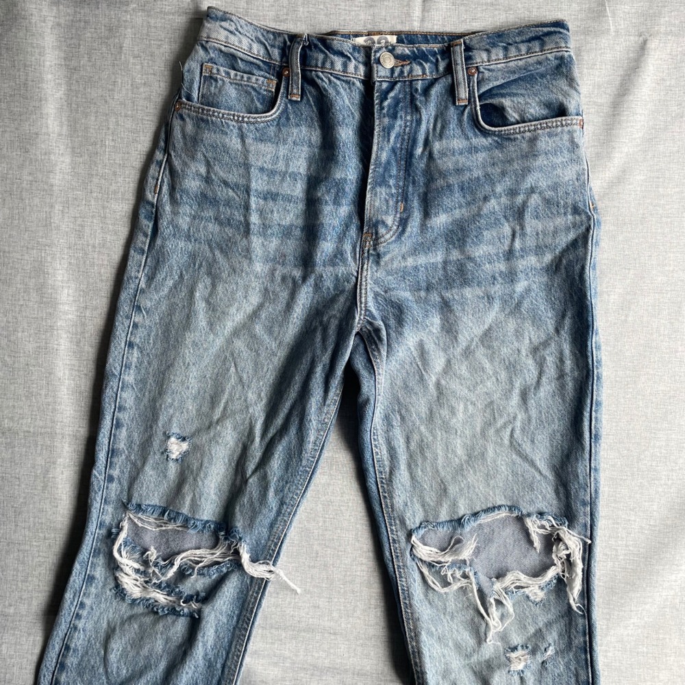 Free People Distressed High Waisted Straight Leg Jeans Womens Size 28 Blue - Picture 2 of 15